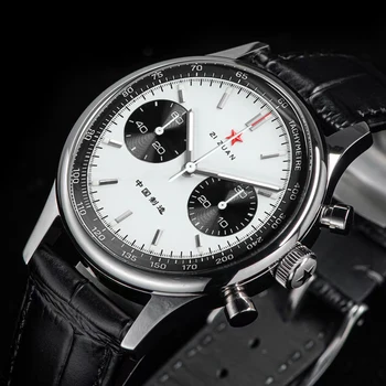SEAKOSS 40mm 1963 Хронограф Механични ръчни часовници Panda Мъжко движение ST1901 Gooseneck Luminous Sapphire Pilots Часовници