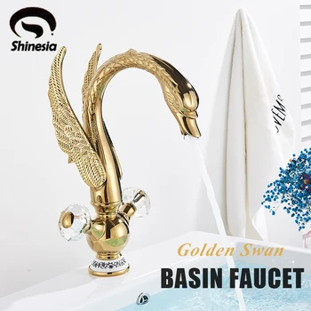 Shinesia Golden Bird Basin Faucet Swan Shape Nordic Luxury Style Смесител за топла и студена вода за мивка за баня