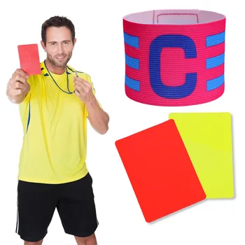Soccer Captain Armband with Referee Red and Yellow Cards Captain C Arm Band Soccer Elastic Captain Arm Band for Sports Game