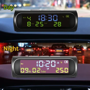 Solar Car цифров часовник с LCD време дата в колата температура дисплей за външна лична кола част декорация