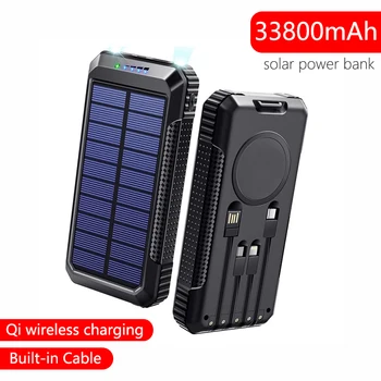 Solar Power Bank 33800mAh 15W бързо безжично зареждане за iPhone 14 13 pro преносимо външно зарядно устройство за Xiaomi Poverbank