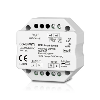 SS-B(WT) Wifi RF 2.4G затъмняване Tuya APP облачен контрол / гласов контрол AC превключвател / Push on off / Монтаж на съединителна кутия AC100-240V
