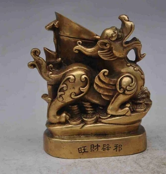 suyushun00301@+Марк китайски бронзов месинг Смели войски животински звяр Бамбукова писалка ваза статуя