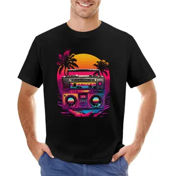 Synthwave Retrowave Boombox 80s цветна графична тениска плюс размер тениски извънгабаритни тениски за мъже