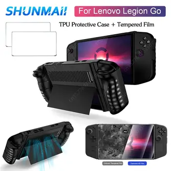 TPU Защитен калъф за Lenovo Legion GO Handheld Game Console Защитен капак Удароустойчив с Kickstand 2pcs закалено стъкло