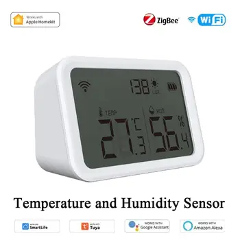 Tuya/HomeKit WIFI Zigbee Интелигентен сензор за влажност на температурата и Lux Light Detector Вътрешен хигрометър термометър с LCD екран