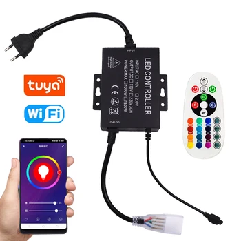 Tuya WIFI APP контрол LED лента контролер 110V 220V 1500W с 24Key IR дистанционно използване за RGB неонова лента LED лента