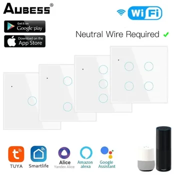 Tuya Wifi Smart Light Switch EU 1/2/3/4 Gang Smart Home Touch Switch Интелигентен живот Безжичен контрол Работа с Alexa Google Home