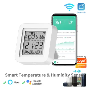 Tuya WIFI сензор за температура и влажност за интелигентен дом var SmartLife термометър Поддръжка на хигрометър Alexa Google Assistant