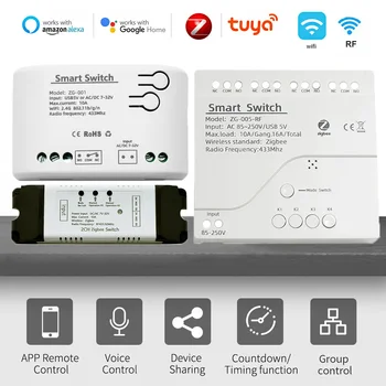 Tuya Zigbee Smart Home Relay Motor Switch 1/2/4CH DC 12V 24V 220V Home Bridge Light Remote Control 10A приемник Alexa Google