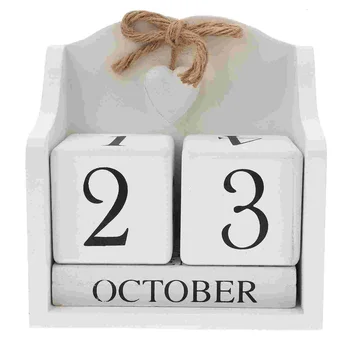 Ultnice Дървен календар на бюрото 2022-2023: Месечен вечен плановик & Фотография Prop за домашен декор (бял)