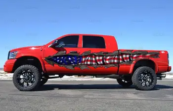 US Flag Car Wrap и ваденки Изтръгнат метален пълноцветен камион винил дизайн, американски флаг декор за декорация на автомобили
