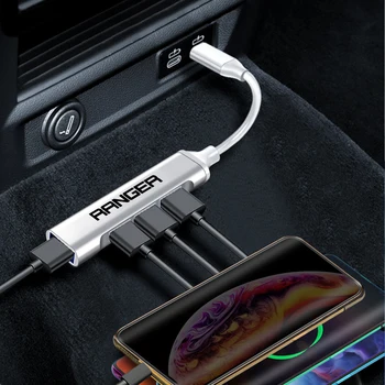USB хъб 4 в 1 зарядно устройство за док станция Авто аксесоари за Ford Ranger Raptor Wildtrak 2023 T6 XLT 2022 T7 T8 2015 XLS XL 4X4 2019