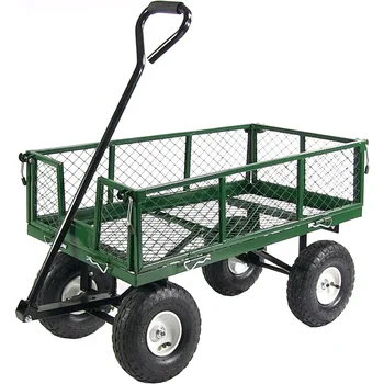 Utility Steel Garden Cart - Подвижни страни - 400-килограмов капацитет - Green Camping количка Push количка Dolly Handcart Колички Сгъваеми