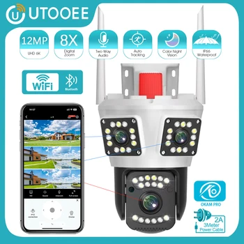 UTOOEE 6K 12MP три обектива WIFI PTZ камера три екрана автоматично проследяване на открито 9MP сигурност видеонаблюдение IP камера