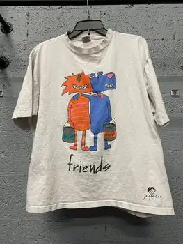 Vintage 90s single stitch Pigcasso cat & dog funny friends made in USA tee single 90s usa all over print AOP Picasso