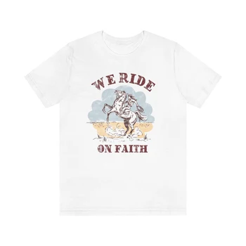 Weride On Faith Tee Retro Bohemia Aesthetic Top Christian Slogan T-shirt Women Casual Tops Custom Tees
