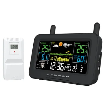 Wifi Безжичен термометър Хигрометър Вътрешен външен APP контрол Часовник на метеорологичната станция Цифров монитор за влажност на температурата