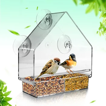 Window Bird Feeder Прозрачен акрил хранилки за птици Открит висящи Birdhouse смукателна чаша инсталация къща тип захранващо