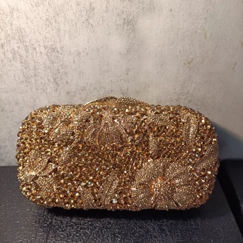 XIYUAN злато цвете кухи камък мини чанта сватба булчински диамант флорални чантата жена вечеря кристал вечерна чанта парти гала чанта