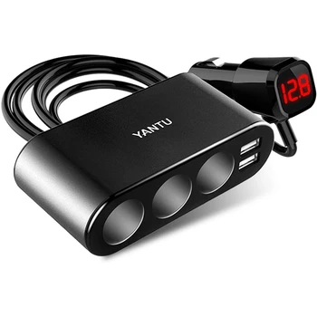 YANTU 3 гнездо за запалка сплитер 120W 3.1A двоен USB захранващ адаптер с дисплей за напрежение - 12V зарядно за кола