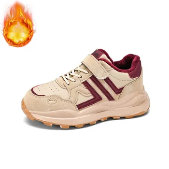 Zai ※ Висококачествени кожени спортни обувки за бягане Сладки плюшени изолирани детски обувки Външни обувки за газене Издръжливи памучни обувки