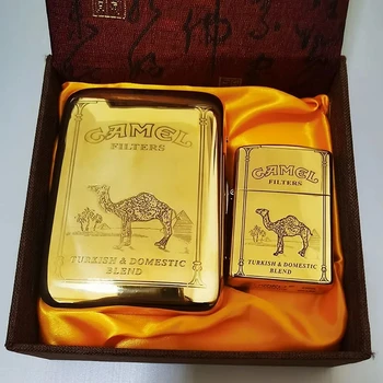 Zorro Camel Brass Kerosene Lighter + Cigarette Case Set Двустранно дълбоко странично лазерно гравиране Аксесоари за пушене Мъжки подарък