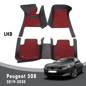 Авто килими Луксозен двуслоен проводников контур за Peugeot 508 2023 2022 2021 2020 2019 508L Подови стелки за кола Персонализиран водоустойчив килим