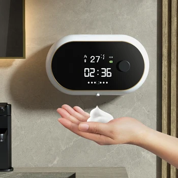 Автоматичен дозатор за сапун от пяна Сензор без докосване USB зареждане пяна машина време температура дисплей стена монтиране дезинфектант за ръце