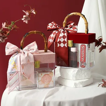 Акрилна подаръчна кутия Ръчен подарък Луксозна ретро кадифена прозрачна ръчна подаръчна кутия Сватбена опаковка за бонбони Разширена чанта на сладък фестивал