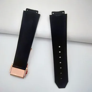 Аксесоари за часовници 19mmx25mm черна лента за часовник, приложима за HUBLOT Watch мъже и жени гумена каишка водоустойчива силиконова каишка