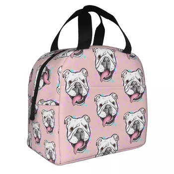 Английски булдог изолиран обяд чанта Британско куче преносим охладител термичен Бенто кутия за жени Ученици пикник храна чанти