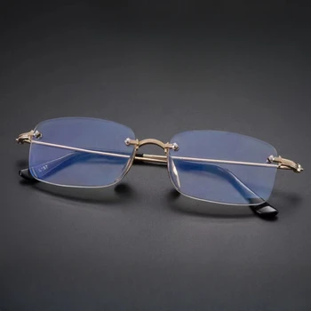 Анти синя светлина очила за четене Мъже бизнес Rimless Presbyopic очила жени реколта ултралеки оптични далекогледство очила