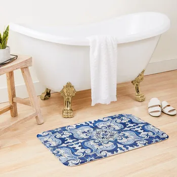 Антични класически Лисабон Blue Azulejo плочки цветен модел баня мат килими хол против хлъзгане вана баня килим мат