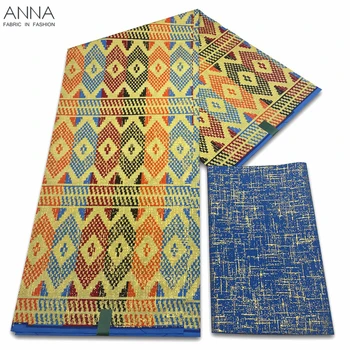 африкански златен восък плат 100% памук Гана Нигерия стил Pagne 2 + 4 ярда Шевни материали Моден печат Анкара Fabric VLG-10