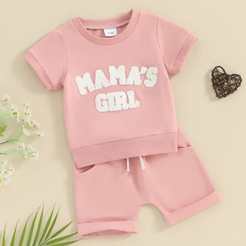 Бебе момиче летни дрехи малко дете T риза шорти 2 парче комплект бебе къс ръкав топ облекло мама момиче
