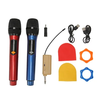 Безжичен микрофон Динамичен микрофон на дълги разстояния Двоен акумулаторен микрофон Стабилен сигнал Plug and Play за реч за караоке