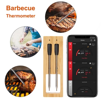 Безжичен термометър за месо Термометър за барбекю Цифров Bluetooth-съвместим с 2 сонди APP Аксесоари за барбекю за дистанционно наблюдение