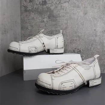Бели ръчно рисувани мъжки ежедневни обувки Естествена кожа Висококачествени мъже Оксфорд голям размер ръчно изработени модни мъжки кожени парти обувки