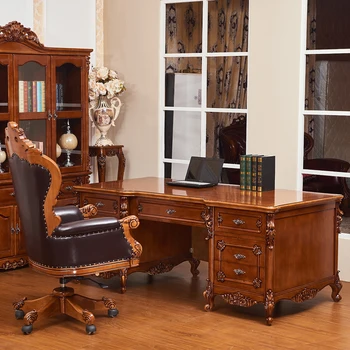 Бюро от масивна дървесина в американски стил, бюро за домашен компютър, класическо бюро в ретро европейски стил, офис бюро, учебно бюро