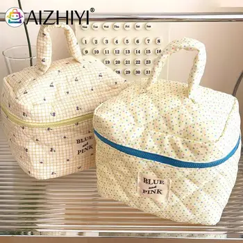Ватирана чанта за грим с дръжка памучна козметична чанта за пътуване грим торбичка тоалетна чанта за жени и момичета