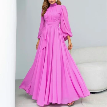 Вечерни рокли с високо деколте Дълга линия فساتين سهرة Шифон с дълъг ръкав Официална абитуриентска парти Сватбена рокля Вечернее платье за жени