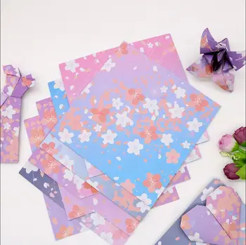 Висококачествен розов квадрат оригами Японски вятър цвете хиляди хартия кран оригами флаш бормашина хартия японски печат златна хартия