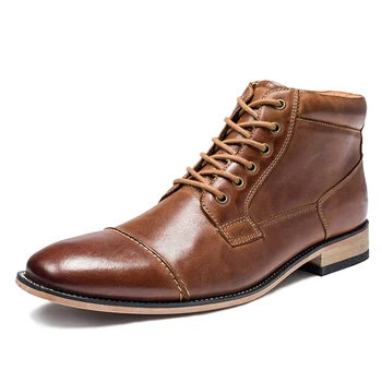 Висококачествени мъжки ботуши Класически естествена кожа Ежедневни високи топ обувки Мода Есен Зима Chukka глезена обувка размер 40-50