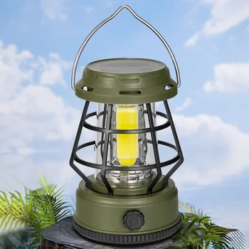 водоустойчив LED къмпинг фенер тип C зареждане реколта открит фенер слънчева енергия на открито аварийна светлина за ураган къмпинг