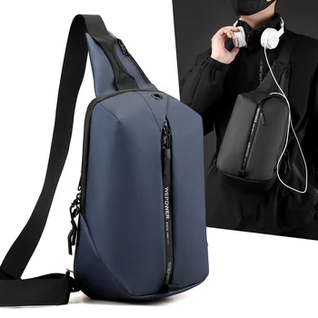 Водоустойчив мъжки гърдите чанта модерен жак за слушалки рамо чанти за момчета голям капацитет чанти за съхранение свободно време мъже мобилен телефон чанти
