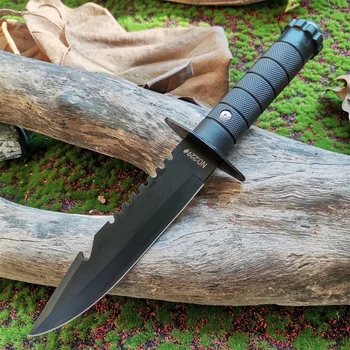  Външен прав нож от неръждаема стомана - Тактически инструмент за оцеляване Самозащита Лов Къмпинг Bushcraft Фиксиран нож с острие