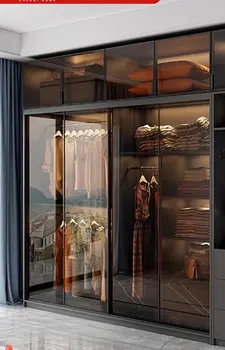 Гардероб с плъзгащи се врати, домакинска спалня, дървена, модерна, проста и луксозна минималистична плъзгаща се врата в италиански стил