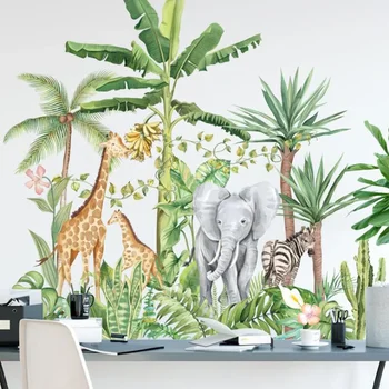Големи джунгла животни стена стикери за детски стаи спалня декор гора тапети винил плакати Nordic Home декор