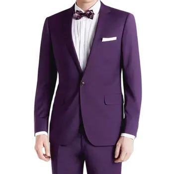 Гореща продажба Последни персонализирани лилави изрязани ревера един бутон 2 броя мъже костюми за младоженец сватба официален бизнес тънък годни износване